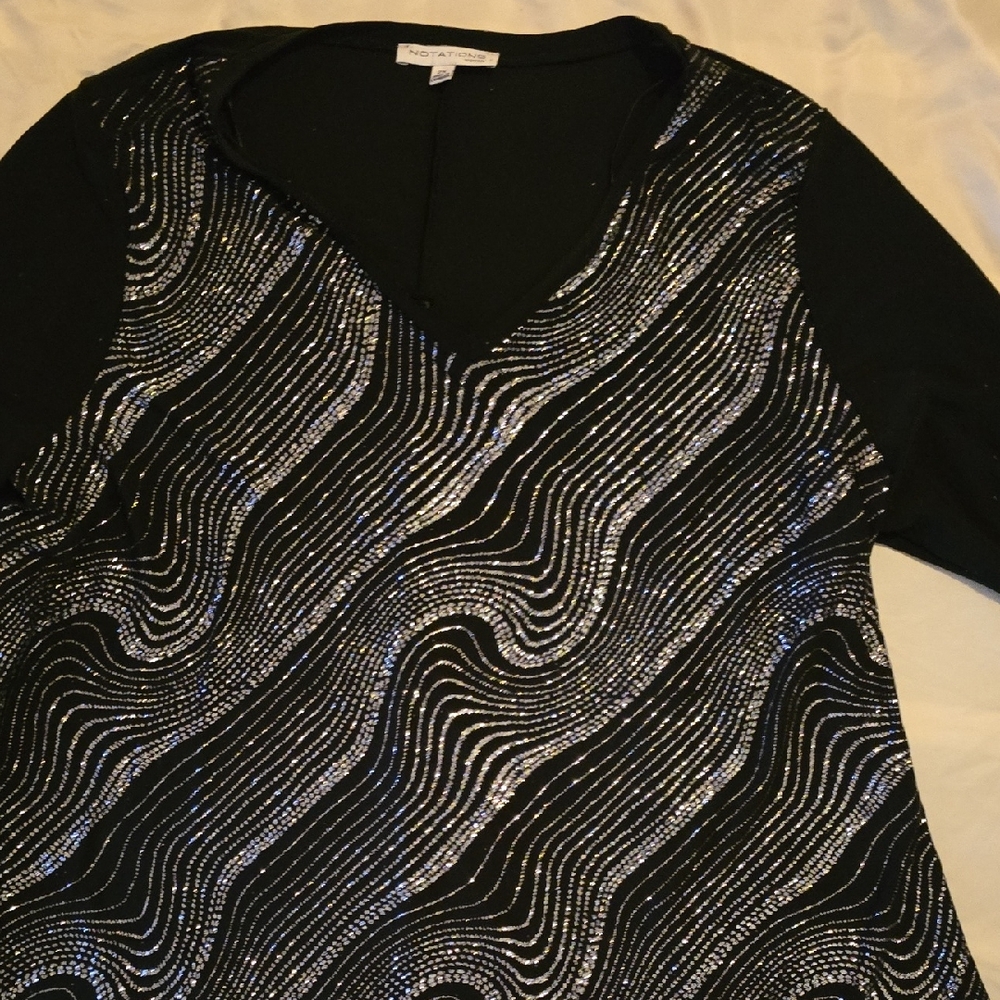 Notations Black and Silver Wave Pattern Blouse
